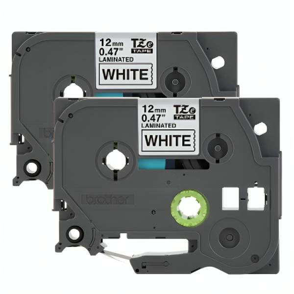 CINTA BROTHER TZE2312PKG 12MM X 8M COMPATIBLE CON P-TOUCH NEGRO SOBRE FONDO BLANCO 2 PACK