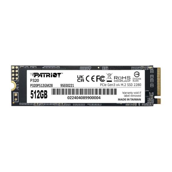 HD INTERNO SOLIDO 512GB PATRIOT P320 M.2 2280 PCIE GEN3 X4 3000MB/S / 2200MB/S P320P512GM28 NEGRO