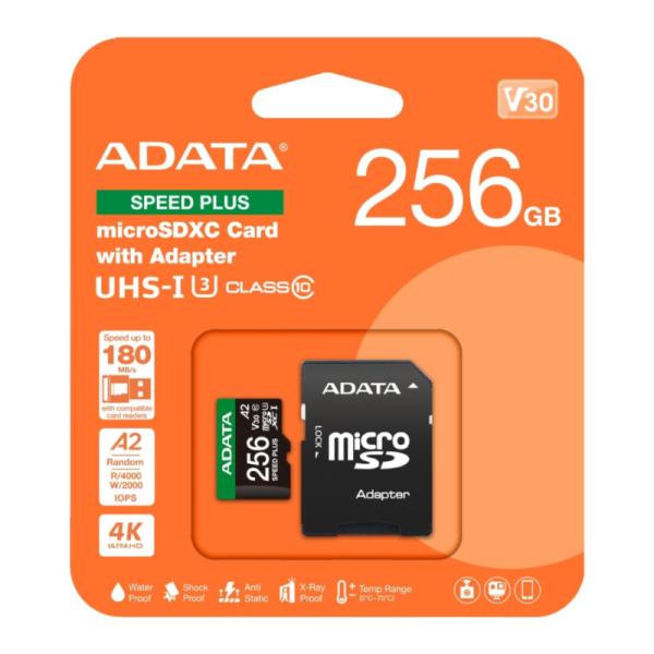 MEMORIA MICRO SDXC 256GB ADATA SPEED PLUS 180/160 MB/S COMPATIBLE CON DRONES NINTENDO 4K UD256GUI3V30A2SP-RA1