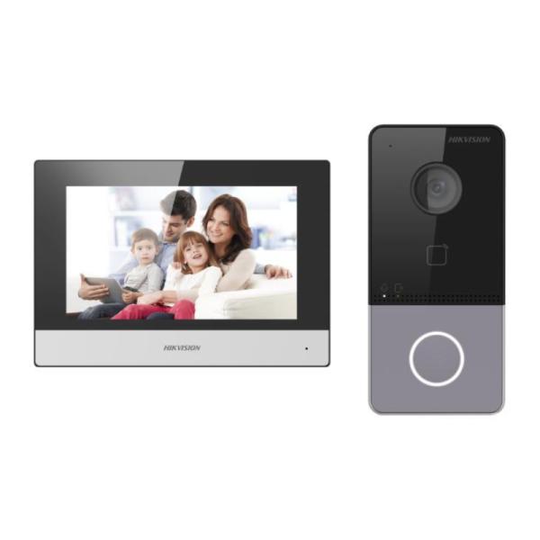 KIT VIDEOPORTERO IP HIKVISION DS-KIS603-P(D)(O-STD) (E) TECLADO TÁCTIL EN MONITOR CÁMARA 2MP ETHERNET / WI-FI / RS-485 305306551 GRIS